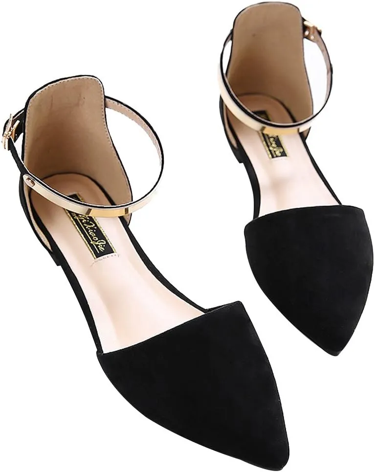 ANUFER Women Pointed Toe Velvet Ballerinas Elegant D'Orsay Pumps Flat Dress Shoes