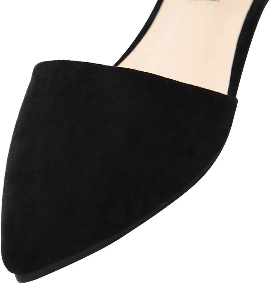 ANUFER Women Pointed Toe Velvet Ballerinas Elegant D'Orsay Pumps Flat Dress Shoes
