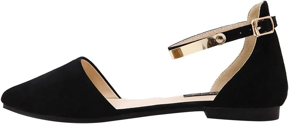 ANUFER Women Pointed Toe Velvet Ballerinas Elegant D'Orsay Pumps Flat Dress Shoes