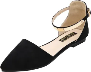 ANUFER Women Pointed Toe Velvet Ballerinas Elegant D'Orsay Pumps Flat Dress Shoes