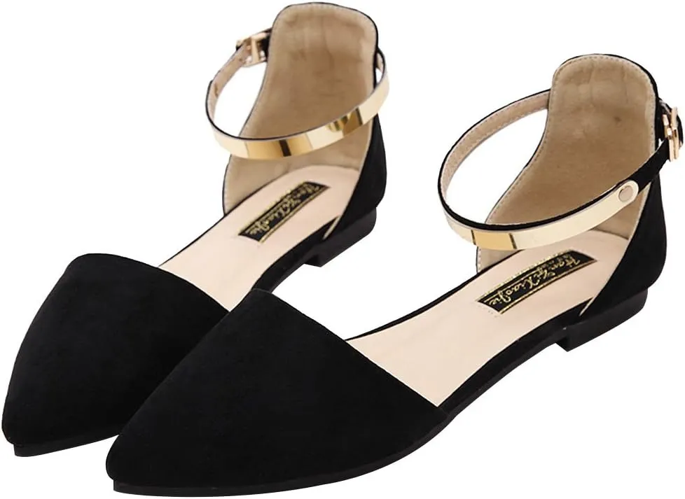 ANUFER Women Pointed Toe Velvet Ballerinas Elegant D'Orsay Pumps Flat Dress Shoes
