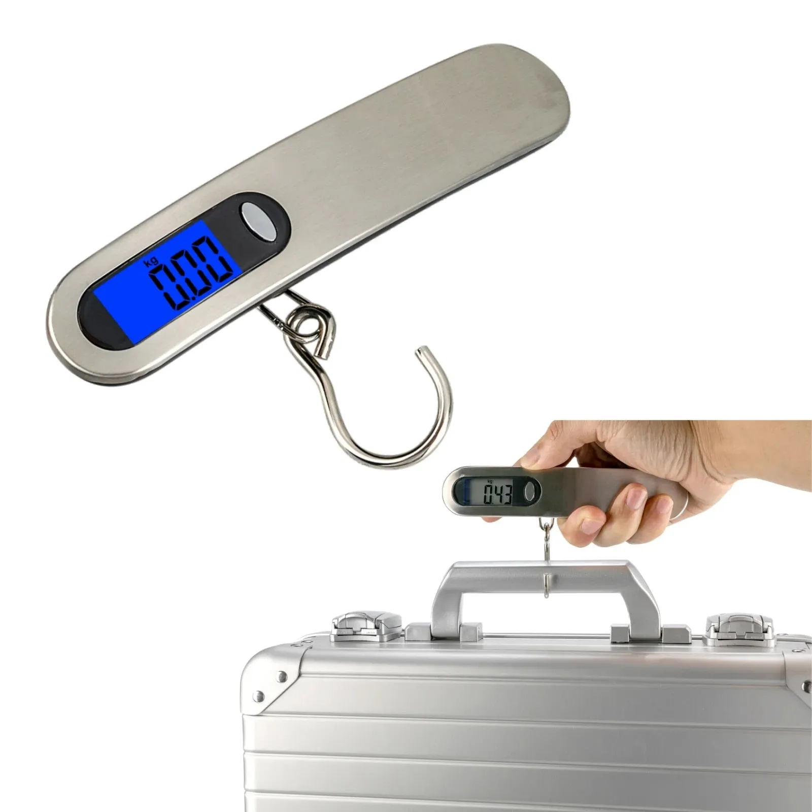 ANYGLEAM Silver Black Travel Luggage Weighing Scale With Hook 50Kg Accurate Measure Electronic Portable Digital Display