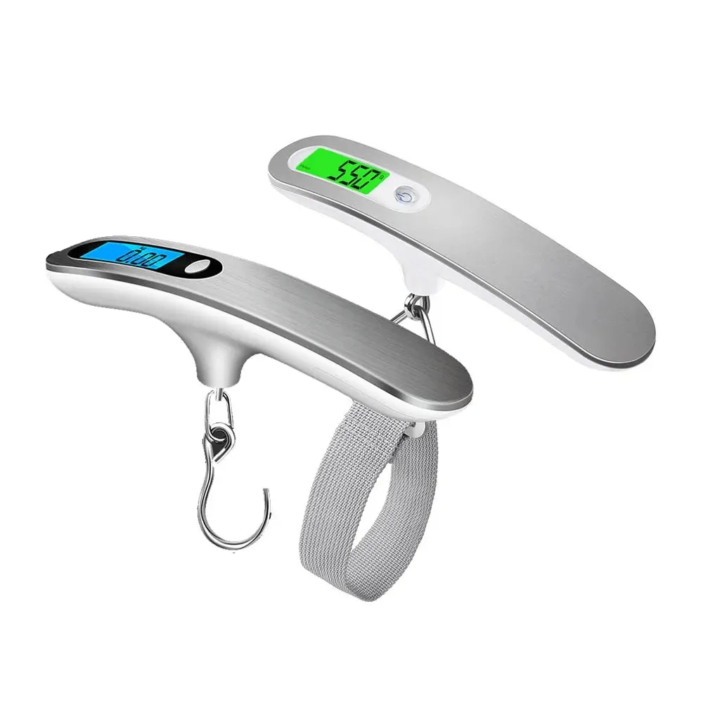 ANYGLEAM Silver Blue Button Travel Luggage Weighing Scale With Tape 50Kg Accurate Measure Electronic Portable Digital Display
