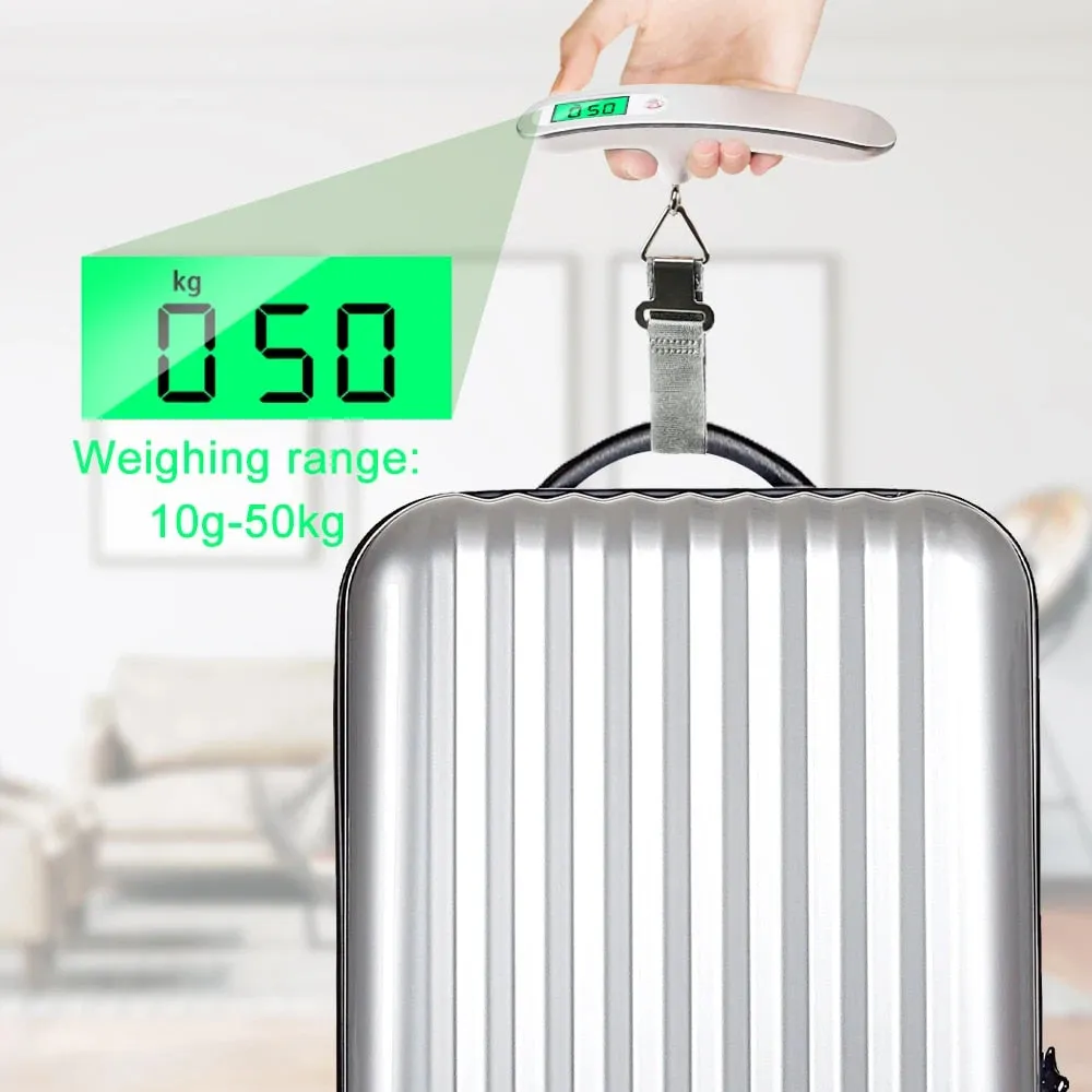 ANYGLEAM Silver Blue Button Travel Luggage Weighing Scale With Tape 50Kg Accurate Measure Electronic Portable Digital Display