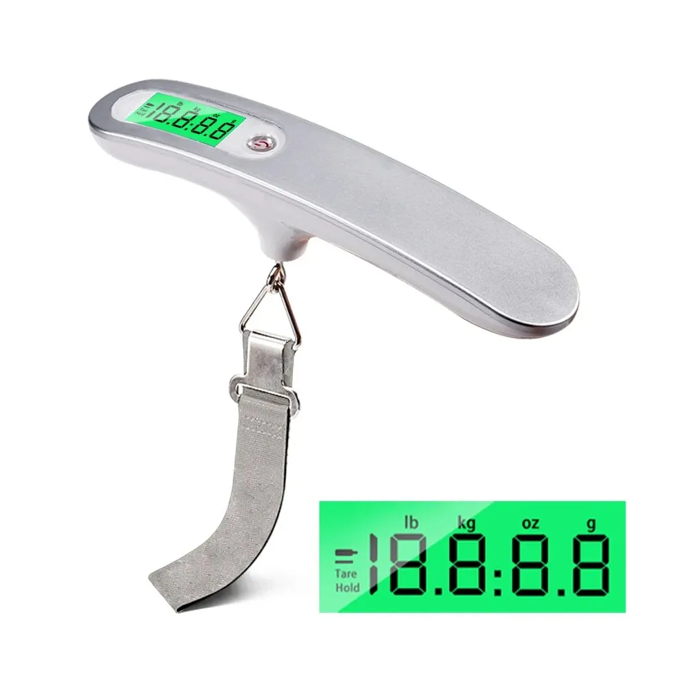 ANYGLEAM Silver Blue Button Travel Luggage Weighing Scale With Tape 50Kg Accurate Measure Electronic Portable Digital Display