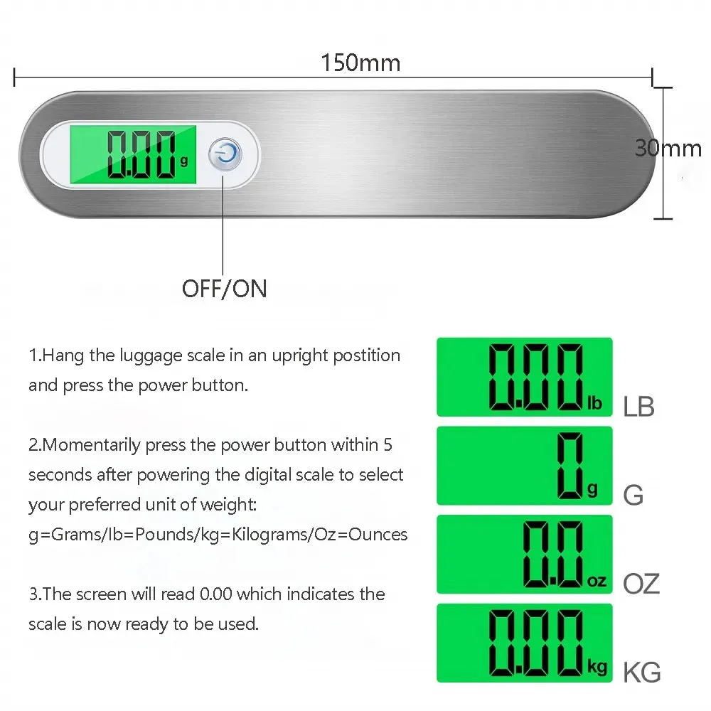 ANYGLEAM Silver Blue Button Travel Luggage Weighing Scale With Tape 50Kg Accurate Measure Electronic Portable Digital Display