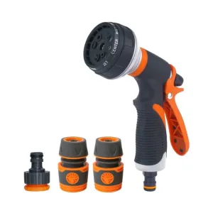 ANYHOUZ Garden Hose Nozzle 4PC Set 8 Mode High Pressure Adjustable Sprayer with Grey Orange Standard Threaded Connector