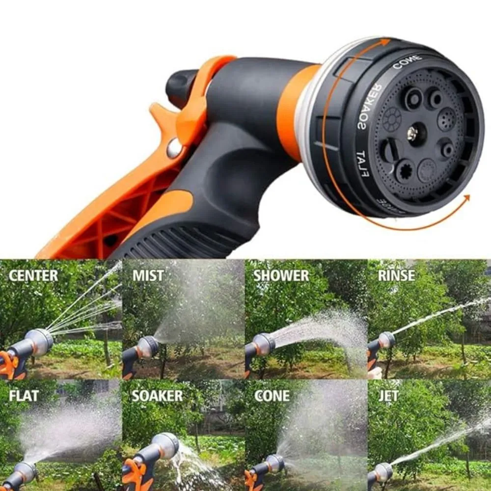 ANYHOUZ Garden Hose Nozzle 4PC Set 8 Mode High Pressure Adjustable Sprayer with Grey Orange Standard Threaded Connector