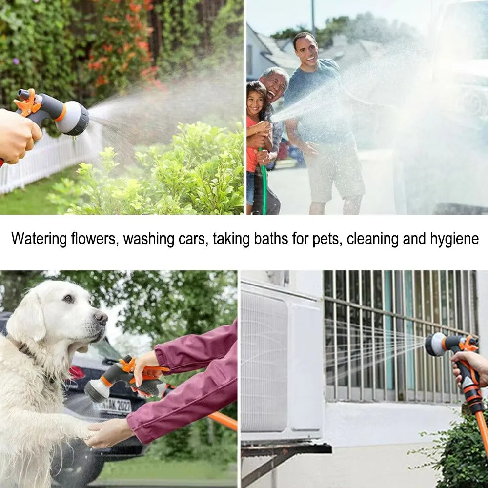 ANYHOUZ Garden Hose Nozzle 4PC Set 8 Mode High Pressure Adjustable Sprayer with Grey Orange Standard Threaded Connector