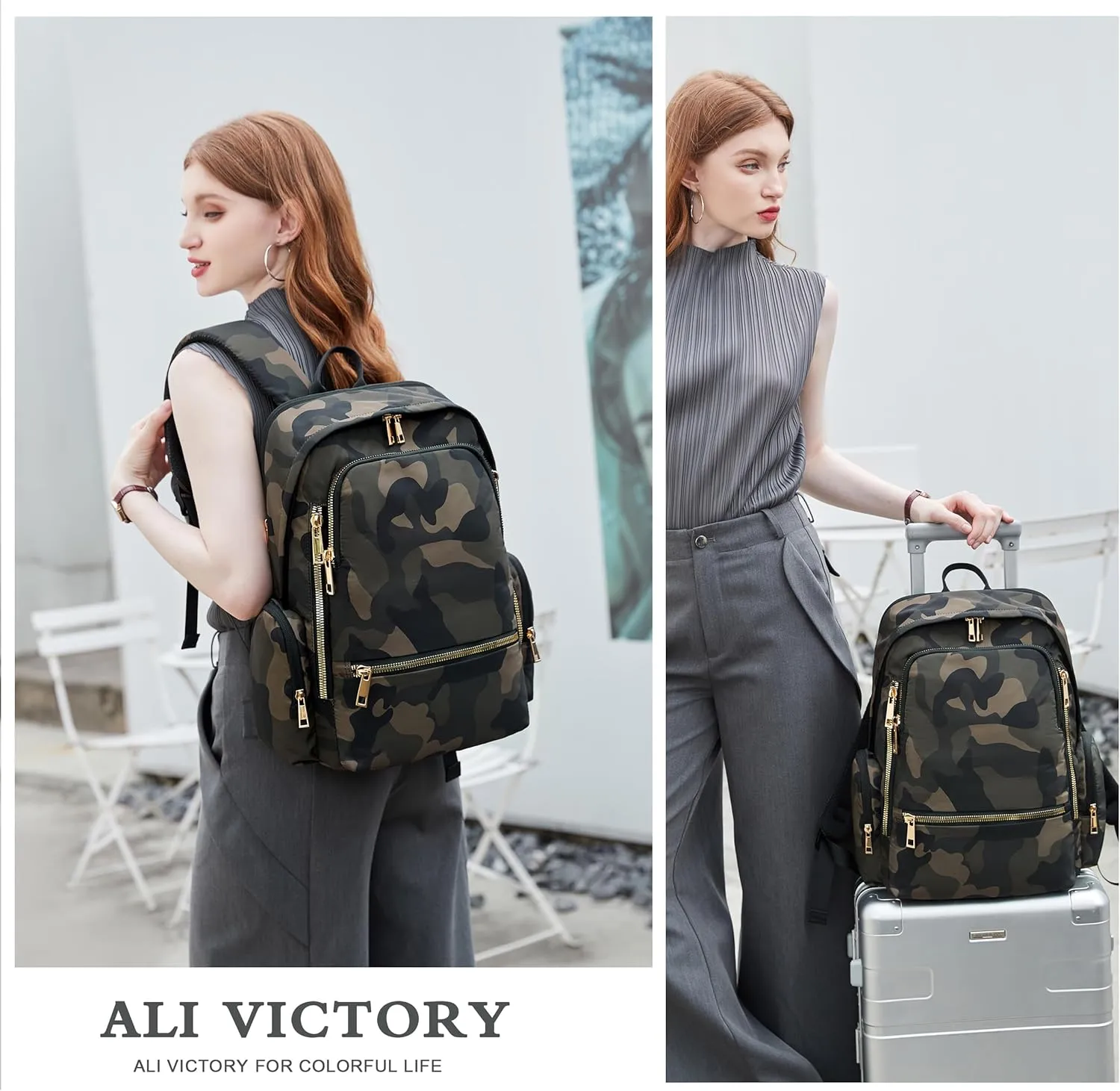 AO ALI VICTORY Backpack for Women Men Travel Laptop 15.6 Inch Computer Backpacks Anti Theft Carry on Bag College Bookbag Large Back Pack for Work Business Traveling Commuter Casual Daypack,Camo Green