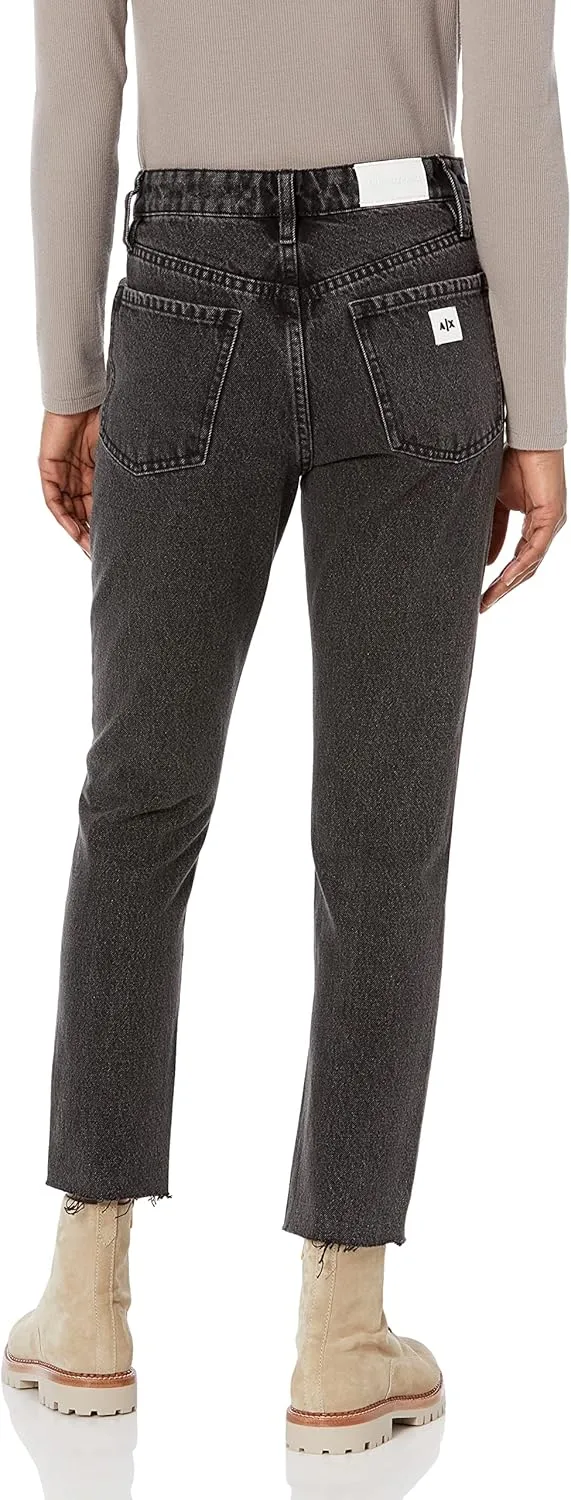 Armani Exchange x Women's Rinse Tapered 5 Pocket Denim Jeans with Raw Hem