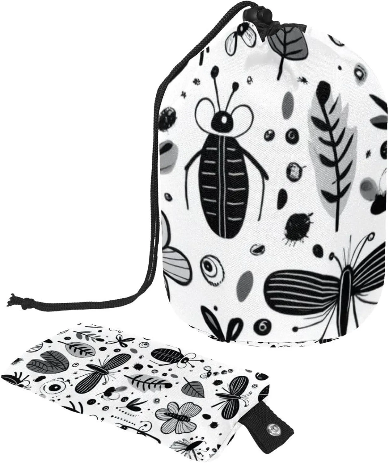 Art Black Insects Travel Cosmetic Bags Makeup Bag for Women, Foldable Drawstring Travel Cosmetic Bags, Portable Toiletry Bucket Bag