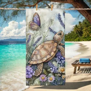 Artistic Sea Turtle Microfiber Beach Towel Blue Nature Design Quick Dry Absorbent Sand Free Soft Lightweight Pool Picnic Essentials 62x31 Inch