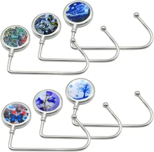 AUHOKY 6Pcs Portable Purse Hook Handbag Hanger for Table, Fashionable Long Handbag Bag Holder Under Counter, Christmas Stocking Holders Mantel Hooks for Women Girls Bags Storage(6 Vintage Patterns)