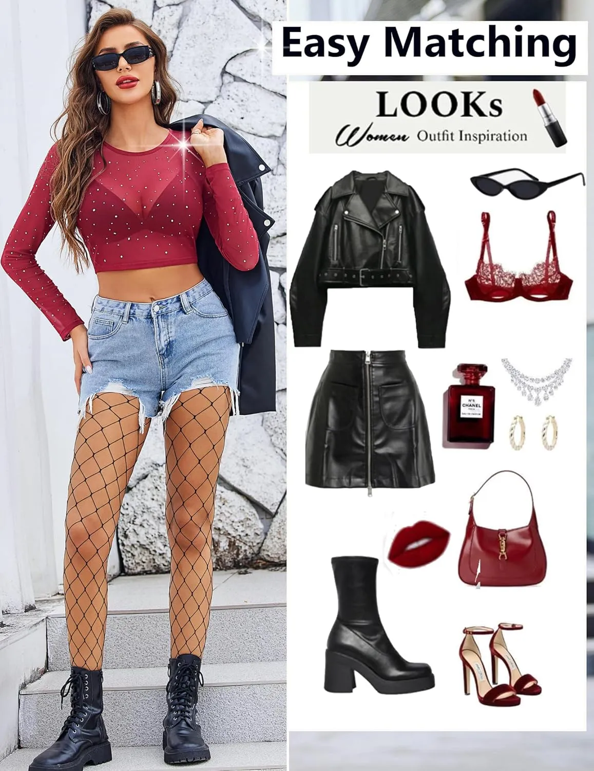 Avidlove Womens Sparkly Rhinestone Mesh Top Long Sleeve Sheer Shirt Crewneck Glitter Tops See Through Crop Top
