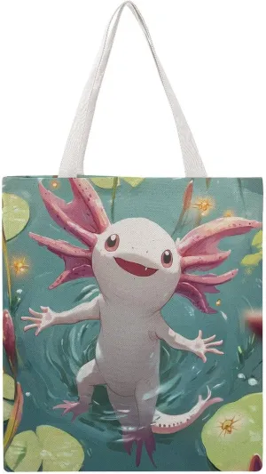 Axolotl In The Pond Tote Bag Canvas Handbags Large Shoulder Bag Shopping Grocery Bags for Work Travel Shopping