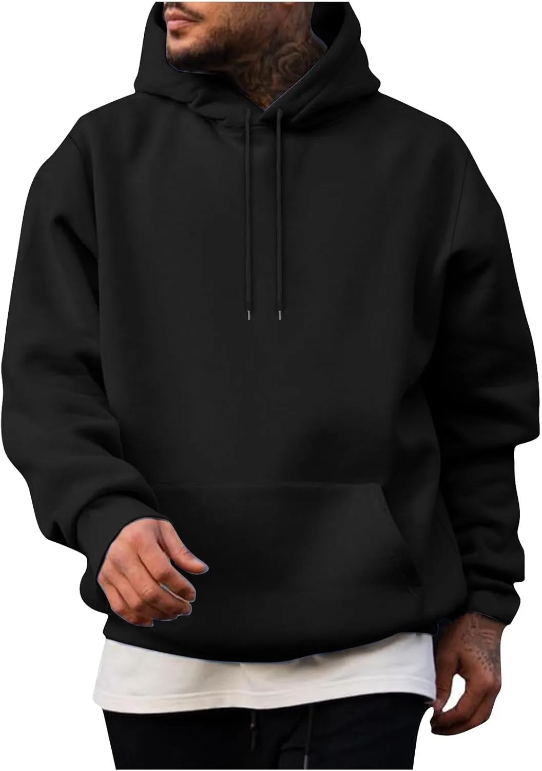 Aymnlox Mens Hoodies Classic Long Sleeve Relaxed Fit Hooded Pullover Fall Fashion Sweatshirt Solid Color Hoodie With Pockets