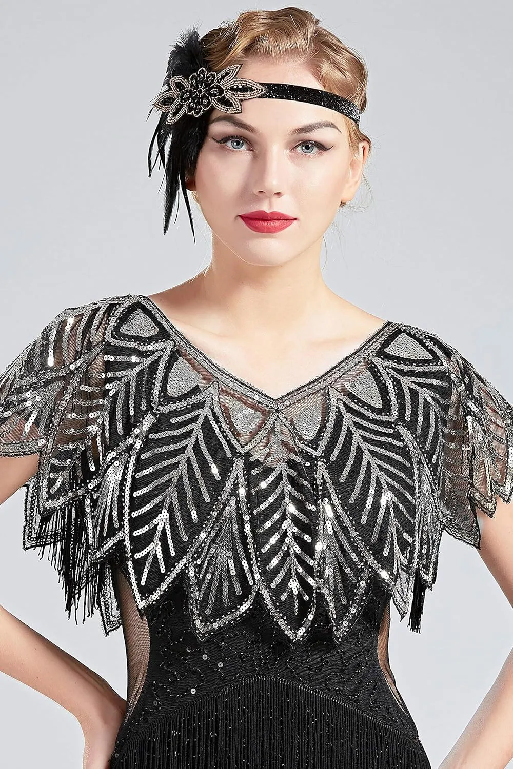 BABEYOND 1920s Shawl Wraps Sequin Beaded Evening Cape Bridal Shawl