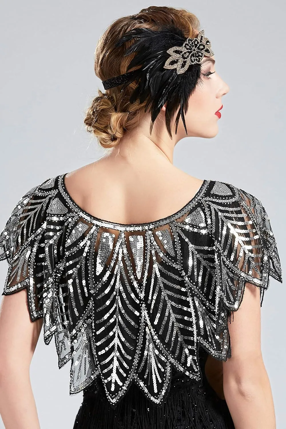 BABEYOND 1920s Shawl Wraps Sequin Beaded Evening Cape Bridal Shawl