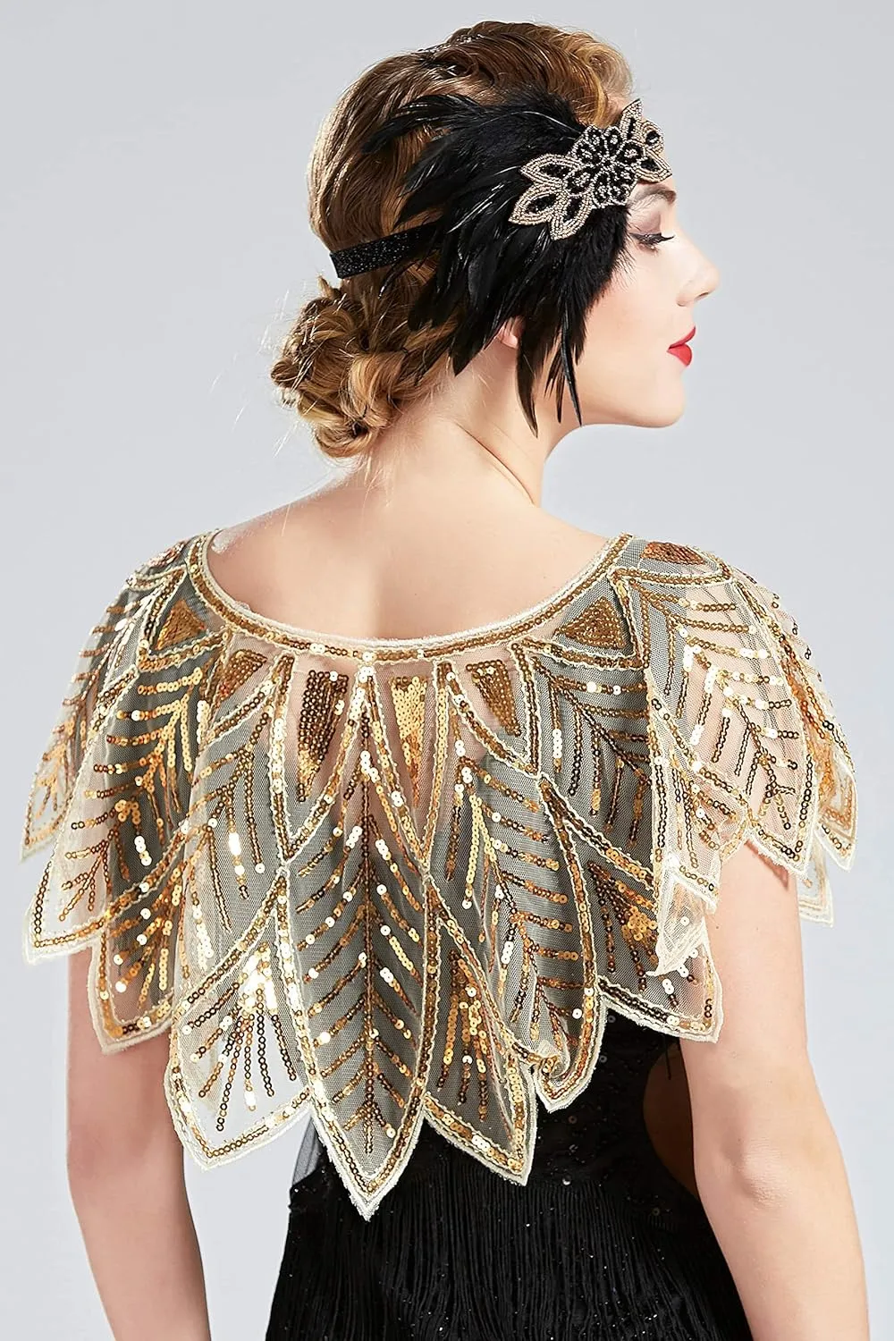 BABEYOND 1920s Shawl Wraps Sequin Beaded Evening Cape Bridal Shawl