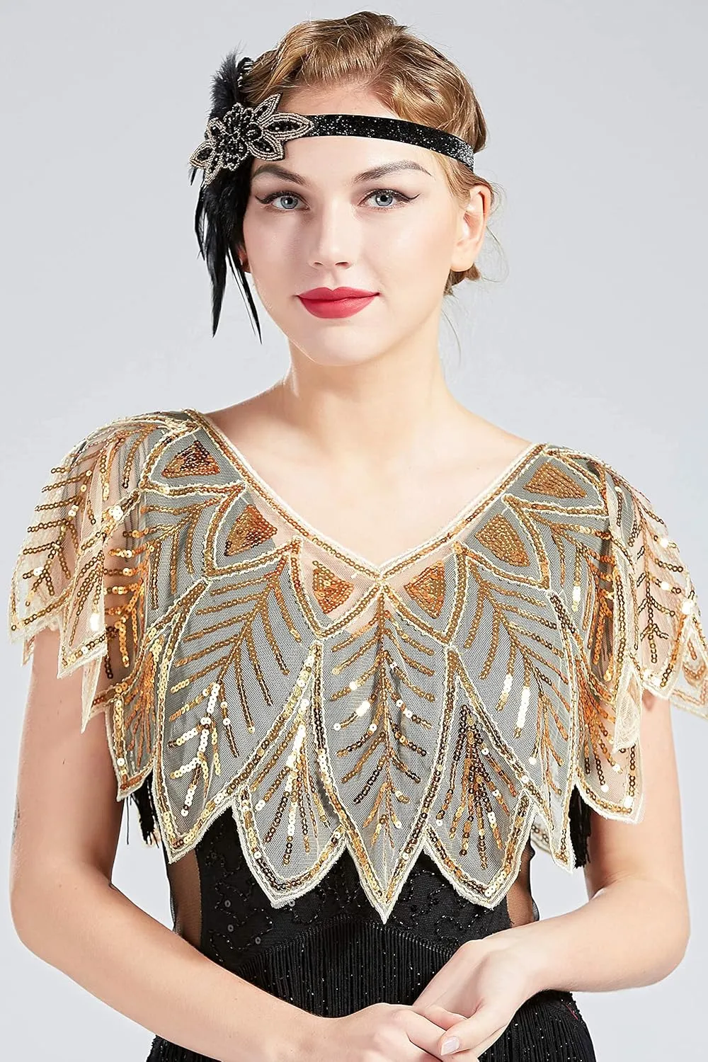 BABEYOND 1920s Shawl Wraps Sequin Beaded Evening Cape Bridal Shawl