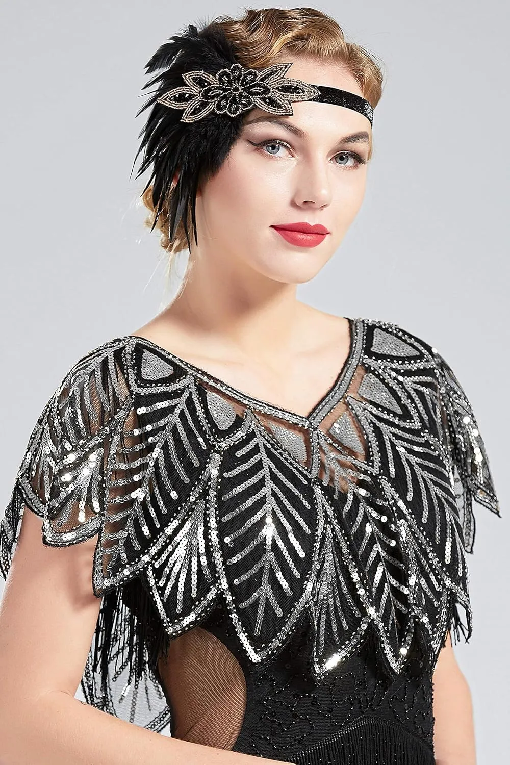 BABEYOND 1920s Shawl Wraps Sequin Beaded Evening Cape Bridal Shawl