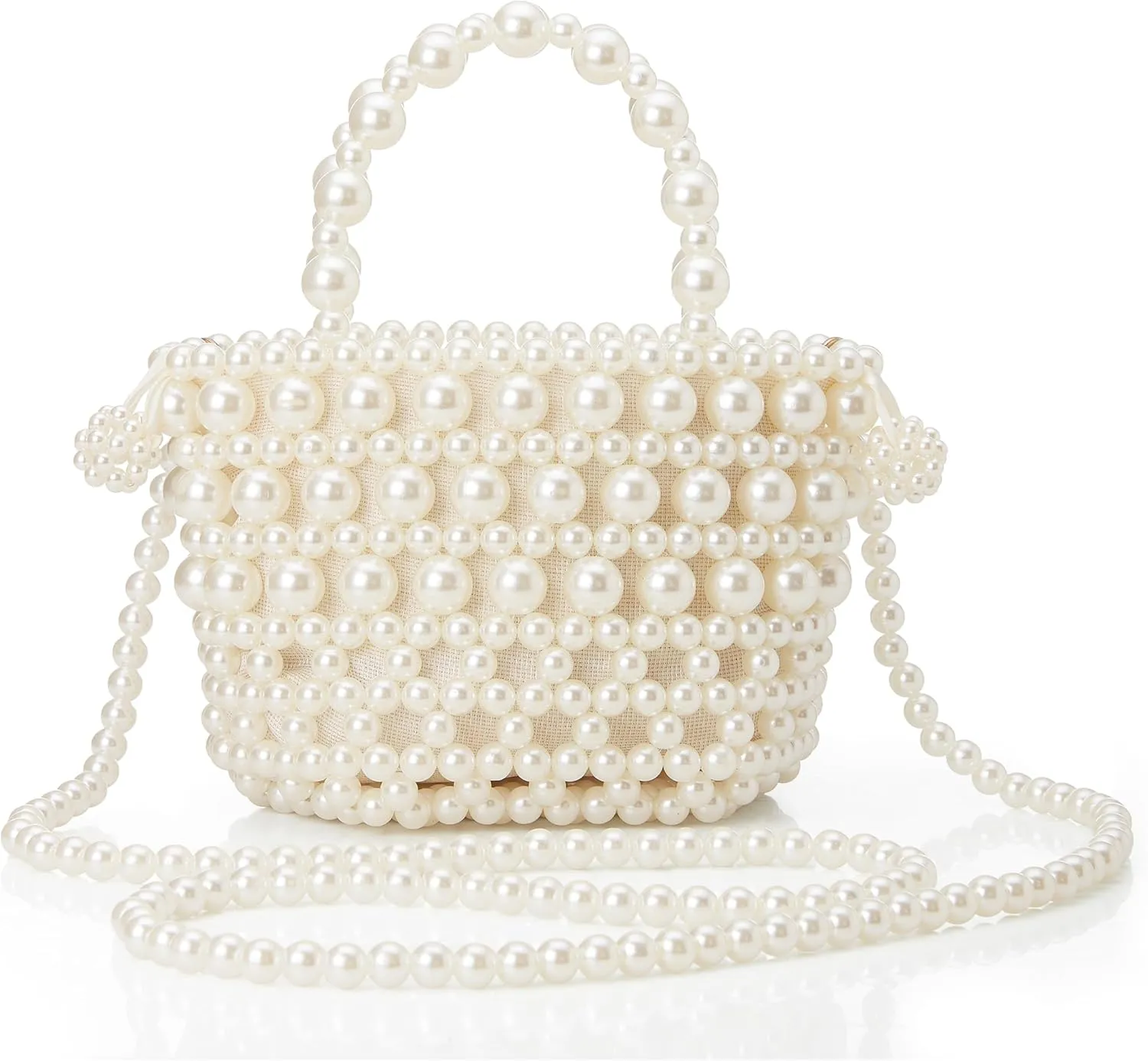 BABEYOND Women Pearl Clutch Purse - Bucket Beaded Bridal Evening Bag Formal Reticulated Bag with Inner Bag for Party Wedding