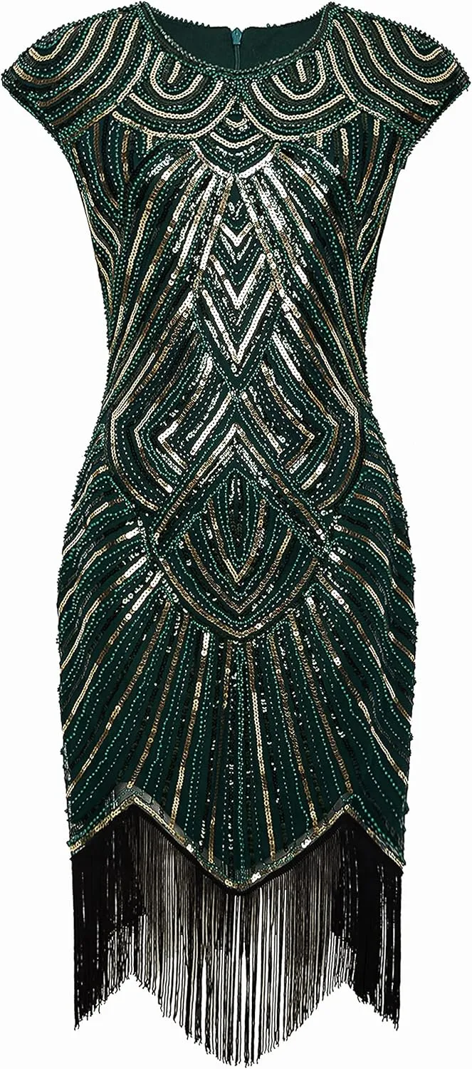 BABEYOND Women's Flapper Dresses 1920s Beaded Fringed Great Gatsby Dress