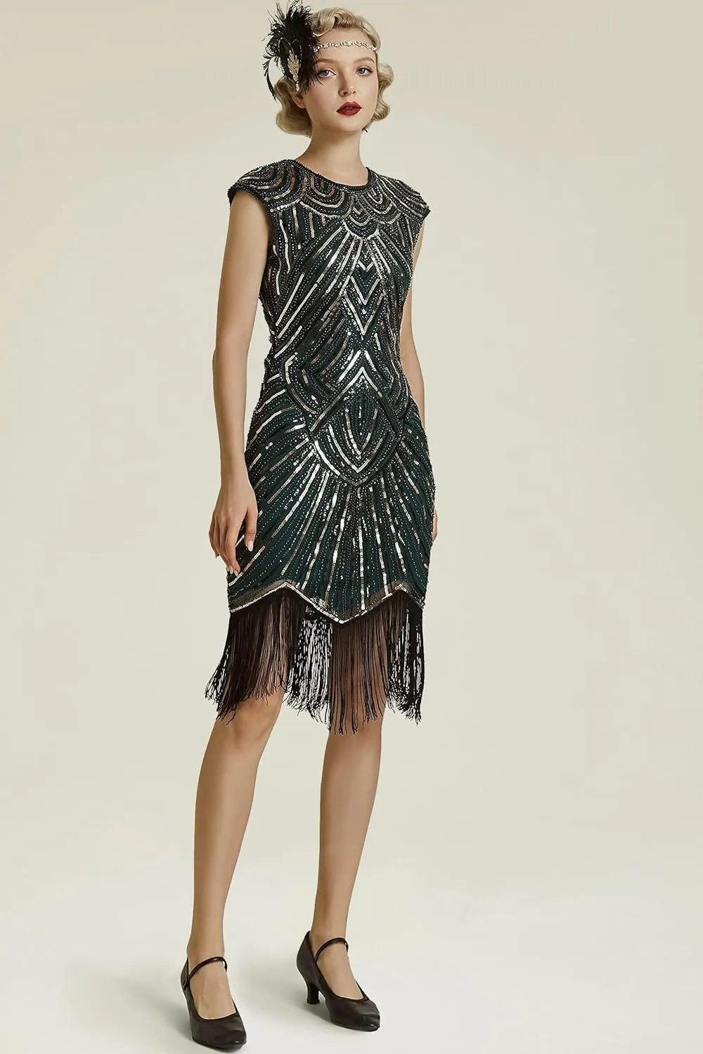 BABEYOND Women's Flapper Dresses 1920s Beaded Fringed Great Gatsby Dress