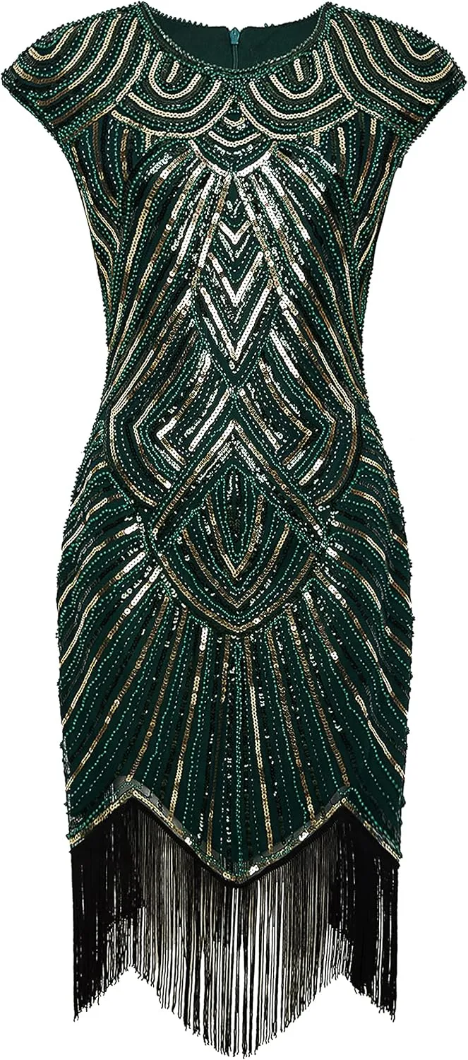 BABEYOND Women's Flapper Dresses 1920s Beaded Fringed Great Gatsby Dress