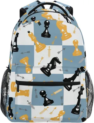 Backpack Blue White Chess Board Bookbag Daypack Travel Hiking Camping School Laptop Bag