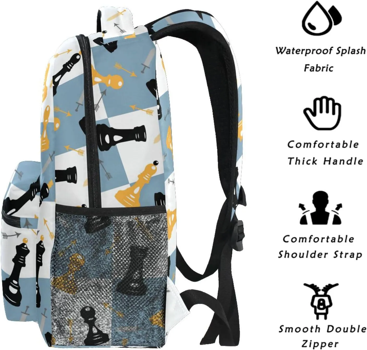 Backpack Blue White Chess Board Bookbag Daypack Travel Hiking Camping School Laptop Bag