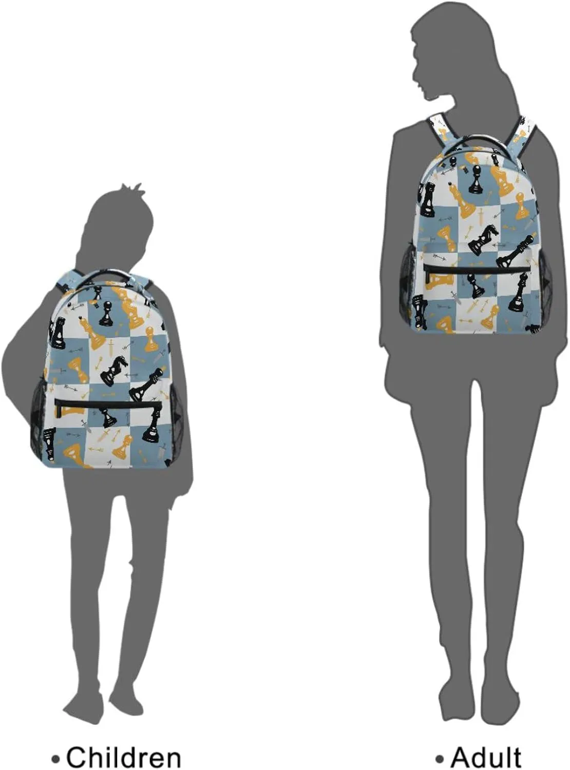 Backpack Blue White Chess Board Bookbag Daypack Travel Hiking Camping School Laptop Bag