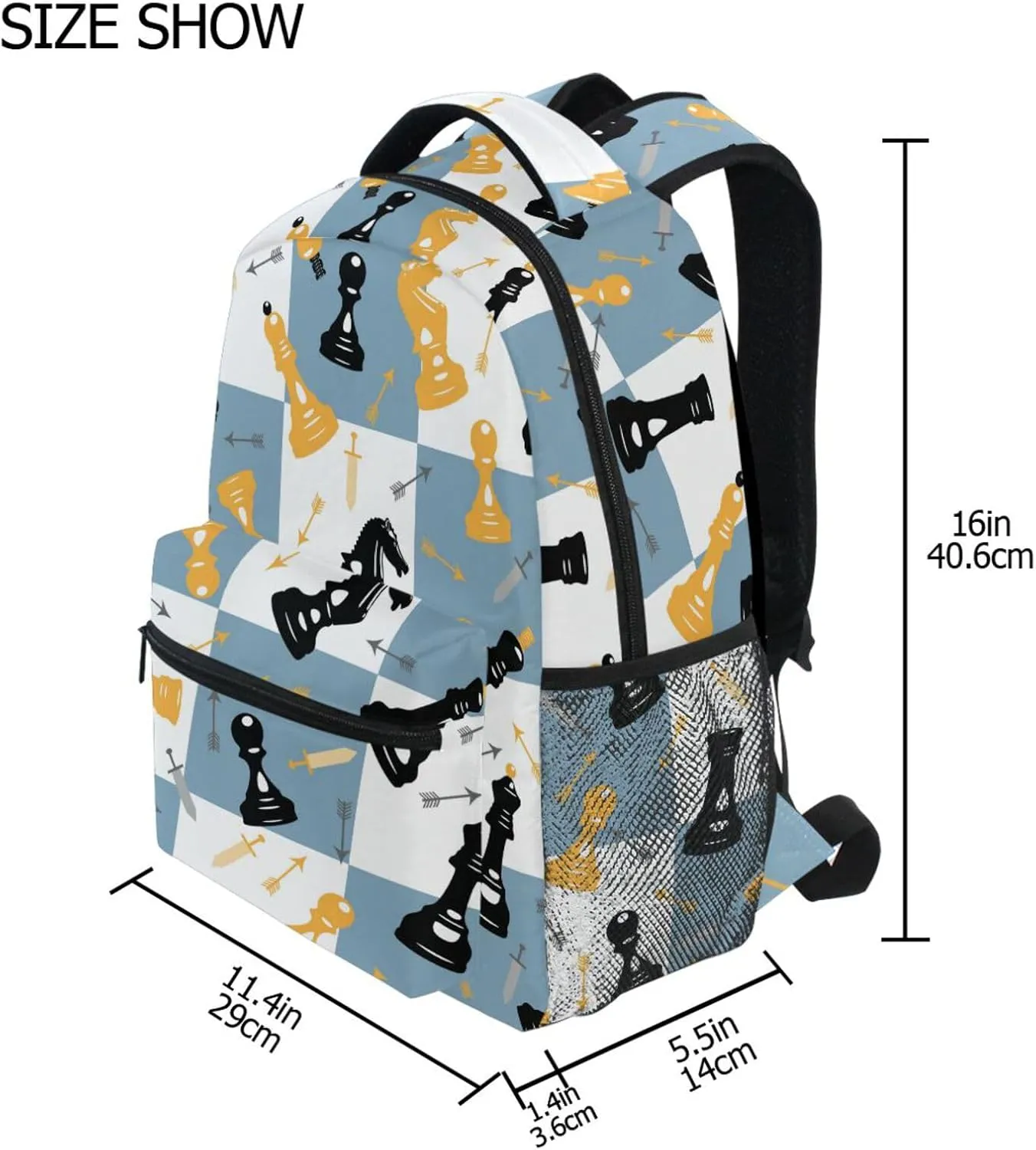 Backpack Blue White Chess Board Bookbag Daypack Travel Hiking Camping School Laptop Bag