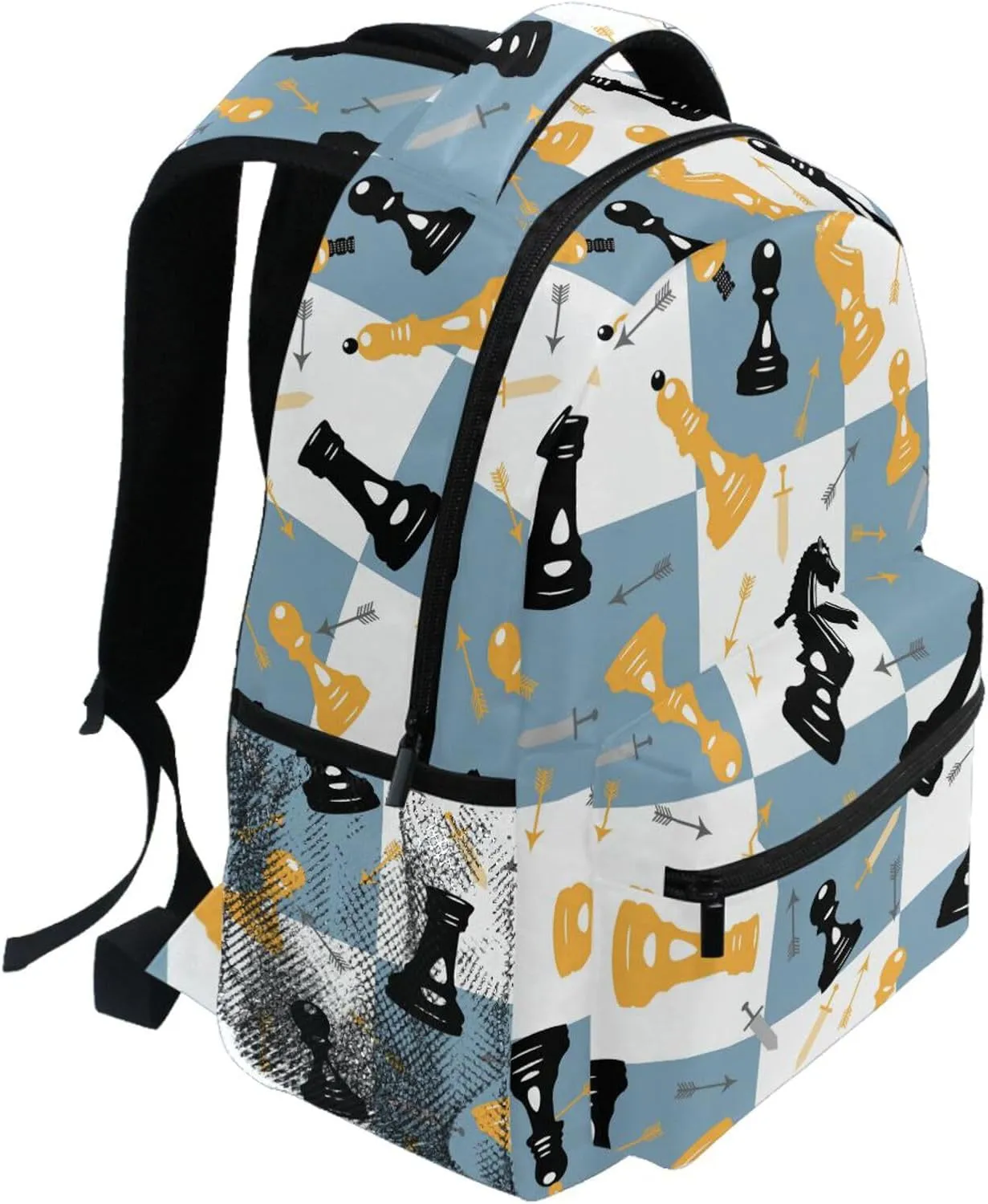 Backpack Blue White Chess Board Bookbag Daypack Travel Hiking Camping School Laptop Bag