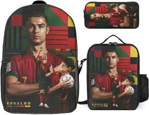 Backpack Set 3 Pcs with Lunch Box, Multipurpose Lightweight Casual Camping Travel Work Backpacks, for Football Fans, Large Capacity Laptop Backpack 17 Inch -03