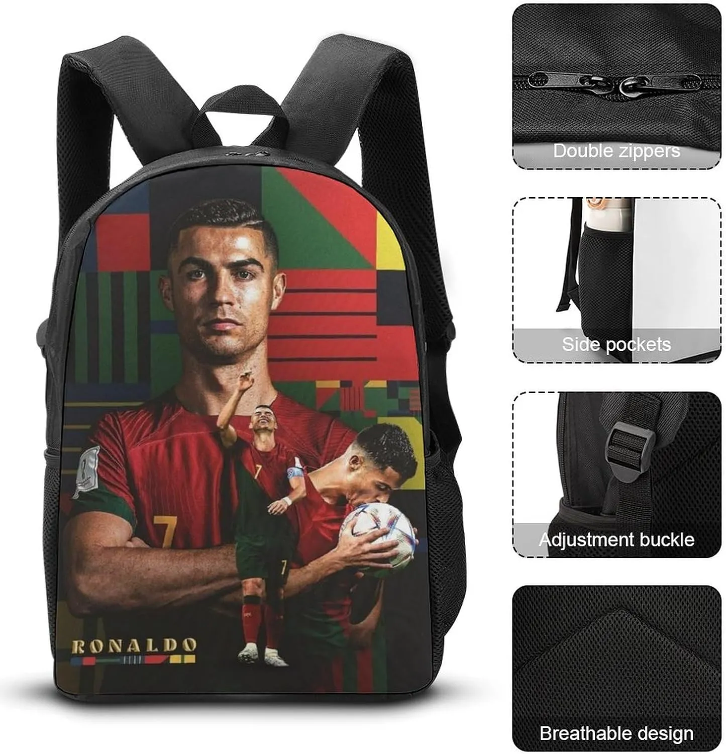 Backpack Set 3 Pcs with Lunch Box, Multipurpose Lightweight Casual Camping Travel Work Backpacks, for Football Fans, Large Capacity Laptop Backpack 17 Inch -03