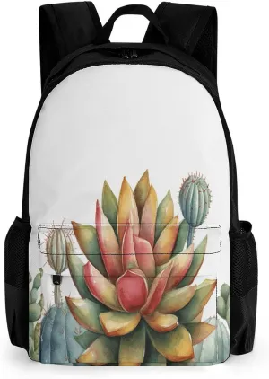 Backpack with Pocket Backpacks Watercolor Succulent Plant Printed Travel Backpack Lightweight Outdoor Travel Gym Events Bag