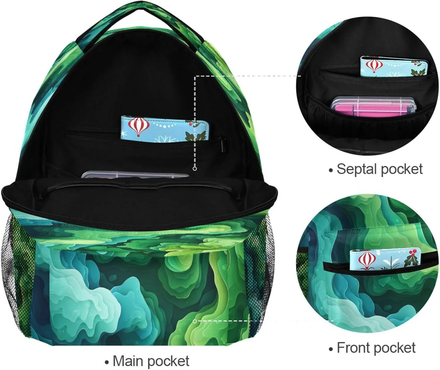 Backpacks for Teens Boys Girls Waterproof Stylish Travel Bags with Chest Strap for Travel Trip Spinach Landscape Style
