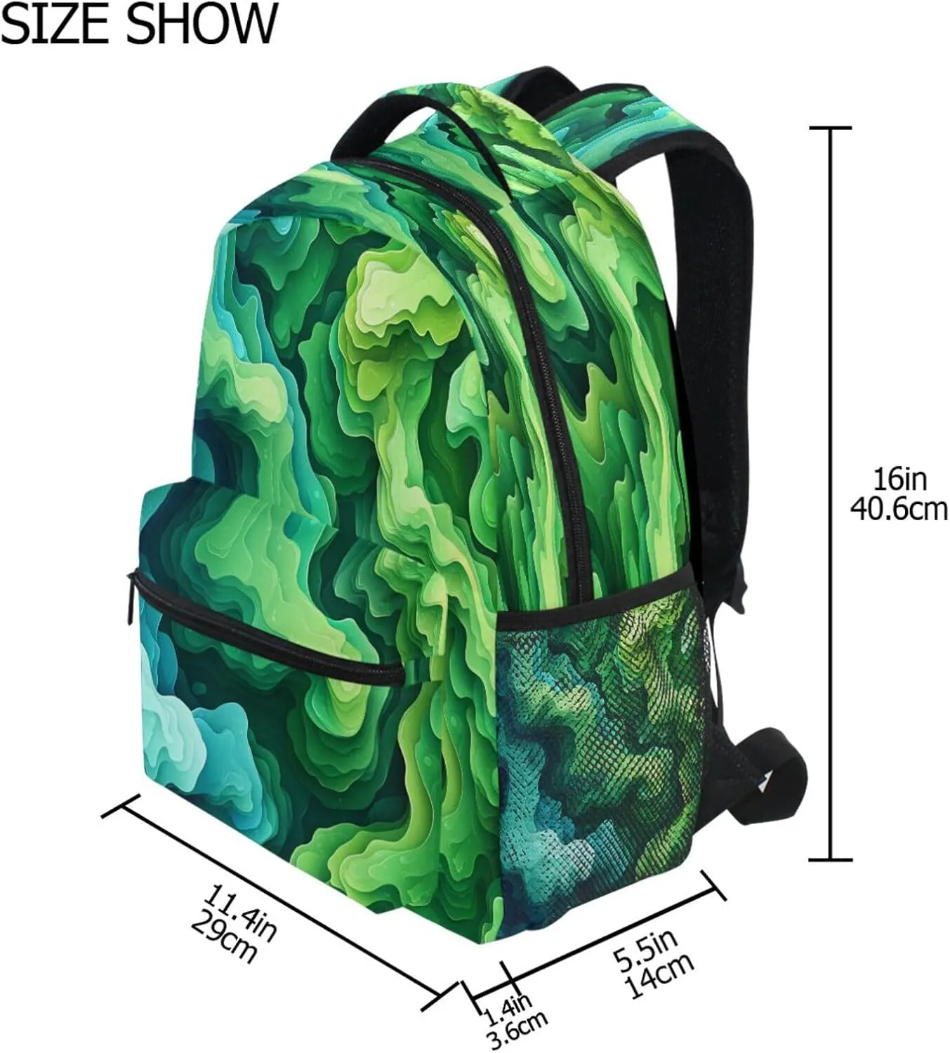 Backpacks for Teens Boys Girls Waterproof Stylish Travel Bags with Chest Strap for Travel Trip Spinach Landscape Style