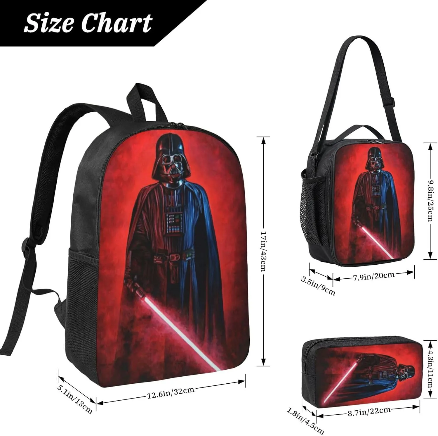 Backpacks Pen Bag Lunch Bag Set Darth Lightsaber Vader Casual Elementary Daypacks Lightweight Elementary Laptop Backpack Camping Travel Bookbag