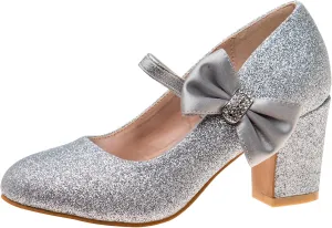 Badgley Mischka Heel Dress Pumps Closed Toe Rhinestone Shoes for Girl Kids (Silver/Gold/White/Black) (Little Kid - Big Kid)