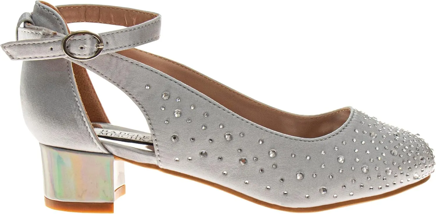 Badgley Mischka Heel Dress Pumps Closed Toe Rhinestone Shoes for Girl Kids (Silver/Gold/White/Black) (Little Kid - Big Kid)