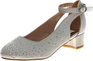 Badgley Mischka Heel Dress Pumps Closed Toe Rhinestone Shoes for Girl Kids (Silver/Gold/White/Black) (Little Kid - Big Kid)