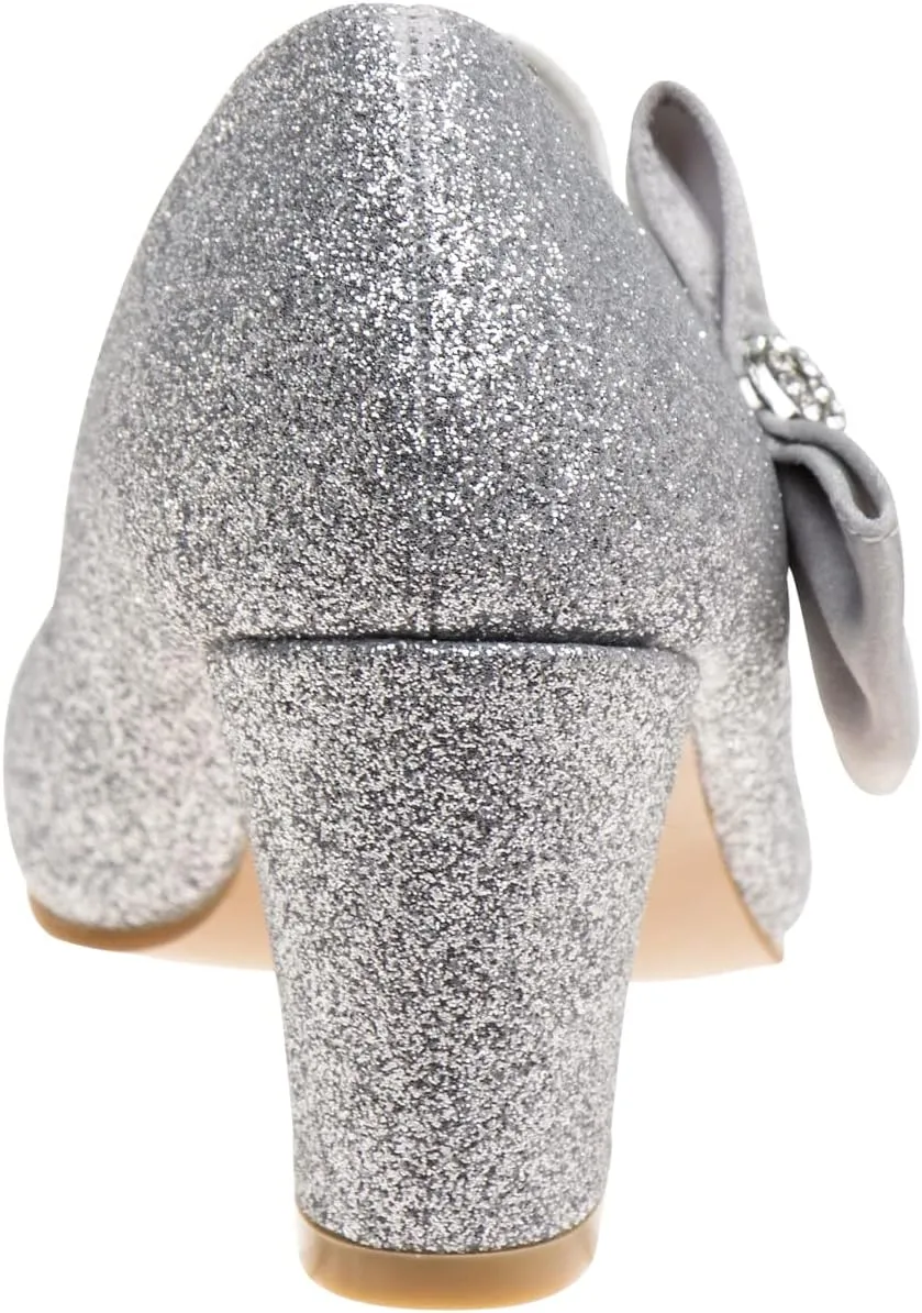 Badgley Mischka Heel Dress Pumps Closed Toe Rhinestone Shoes for Girl Kids (Silver/Gold/White/Black) (Little Kid - Big Kid)