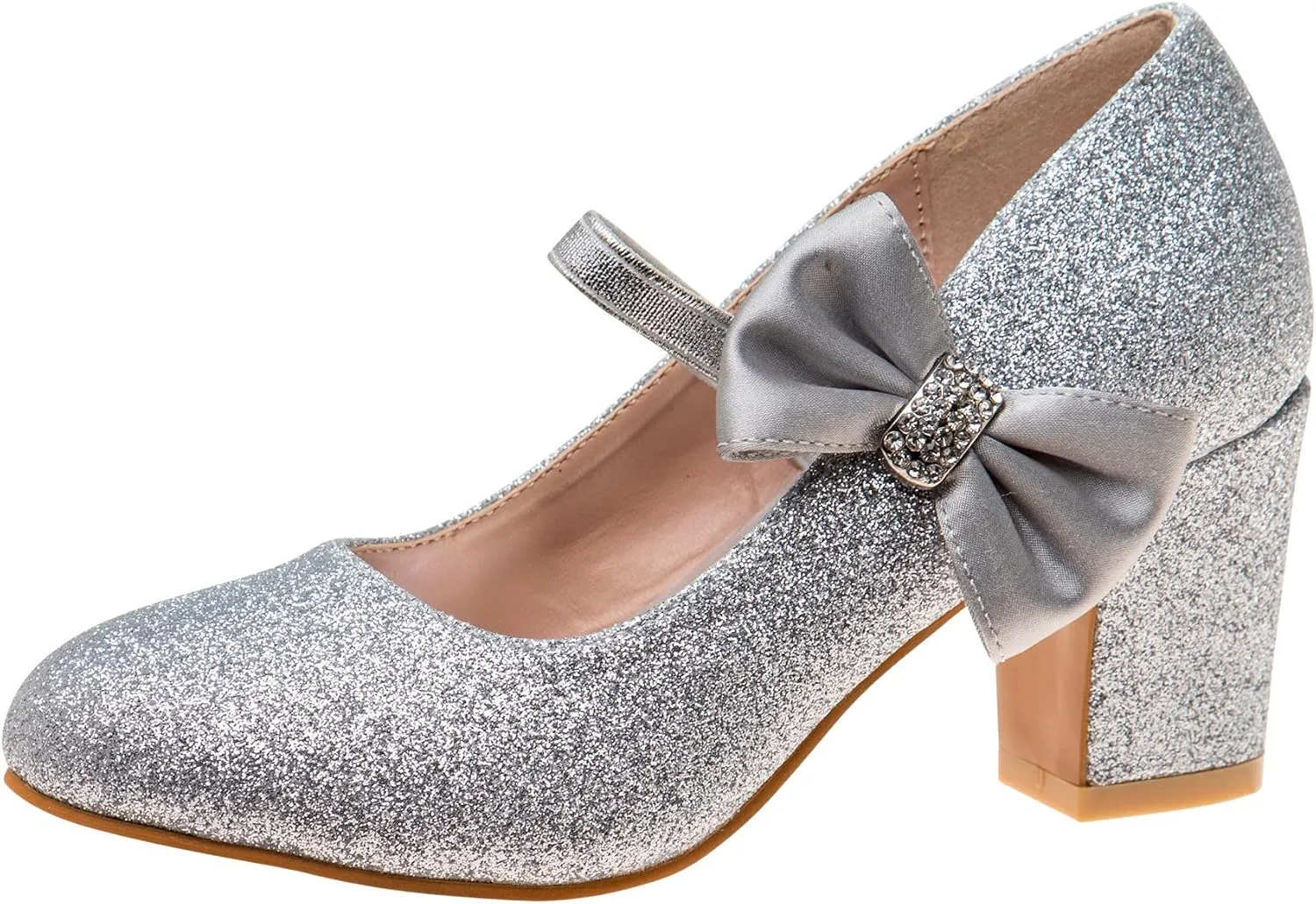 Badgley Mischka Heel Dress Pumps Closed Toe Rhinestone Shoes for Girl Kids (Silver/Gold/White/Black) (Little Kid - Big Kid)
