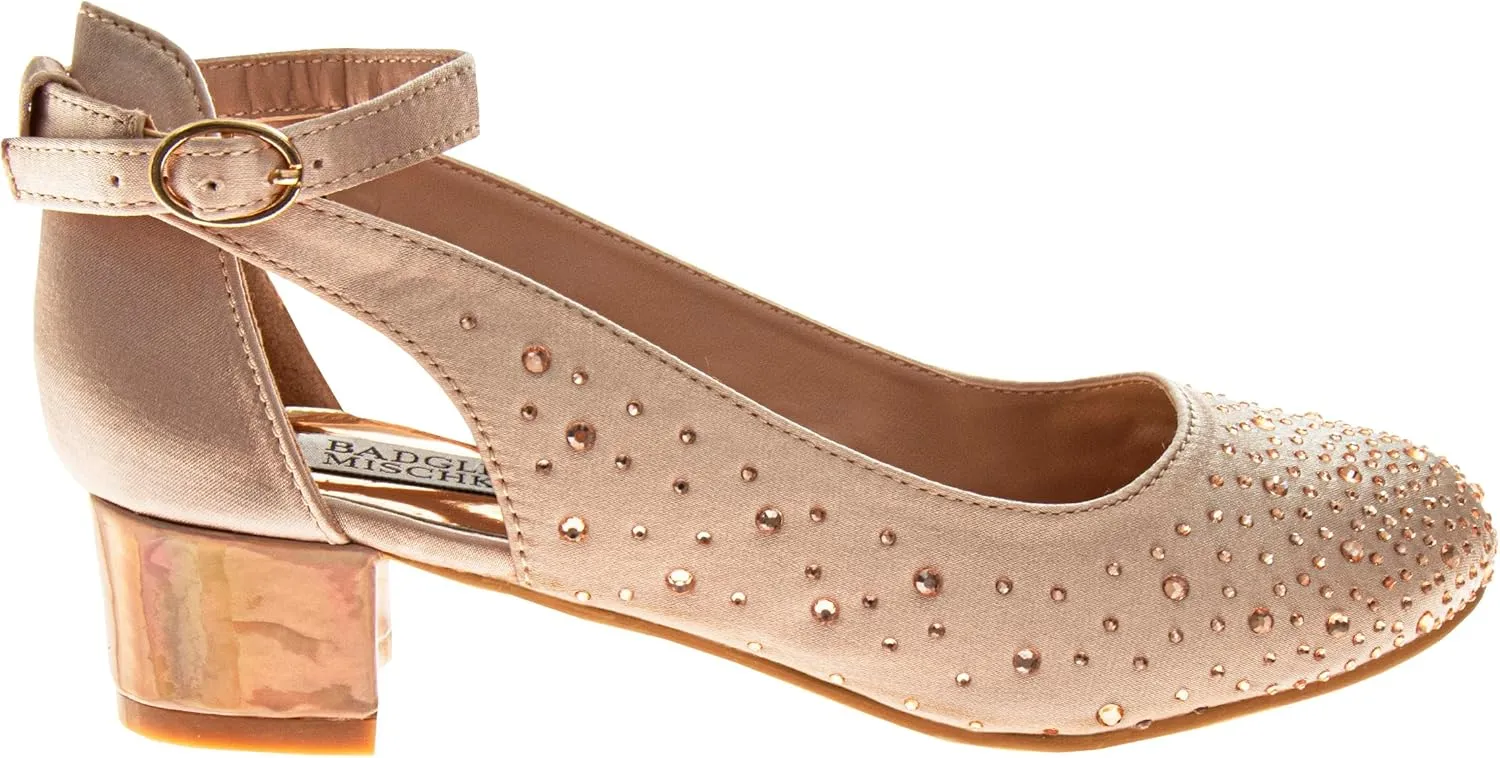 Badgley Mischka Heel Dress Pumps Closed Toe Rhinestone Shoes for Girl Kids (Silver/Gold/White/Black) (Little Kid - Big Kid)
