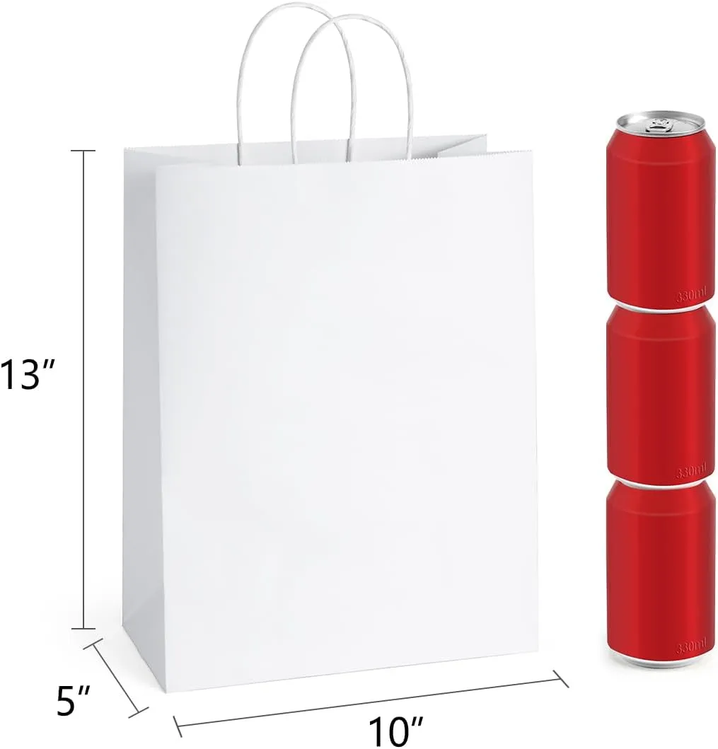 BagDream 10x5x13 25Pcs Gift Bags White Paper Shopping Bags with Handles Bulk, for Retail, Merchandise, Party Favor, Recyclable Paper Sacks