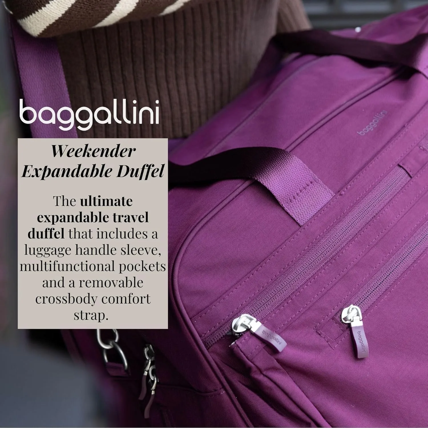 Baggallini Weekender Expandable Duffel - Lightweight 11x17 Inch Overnight Travel Bag