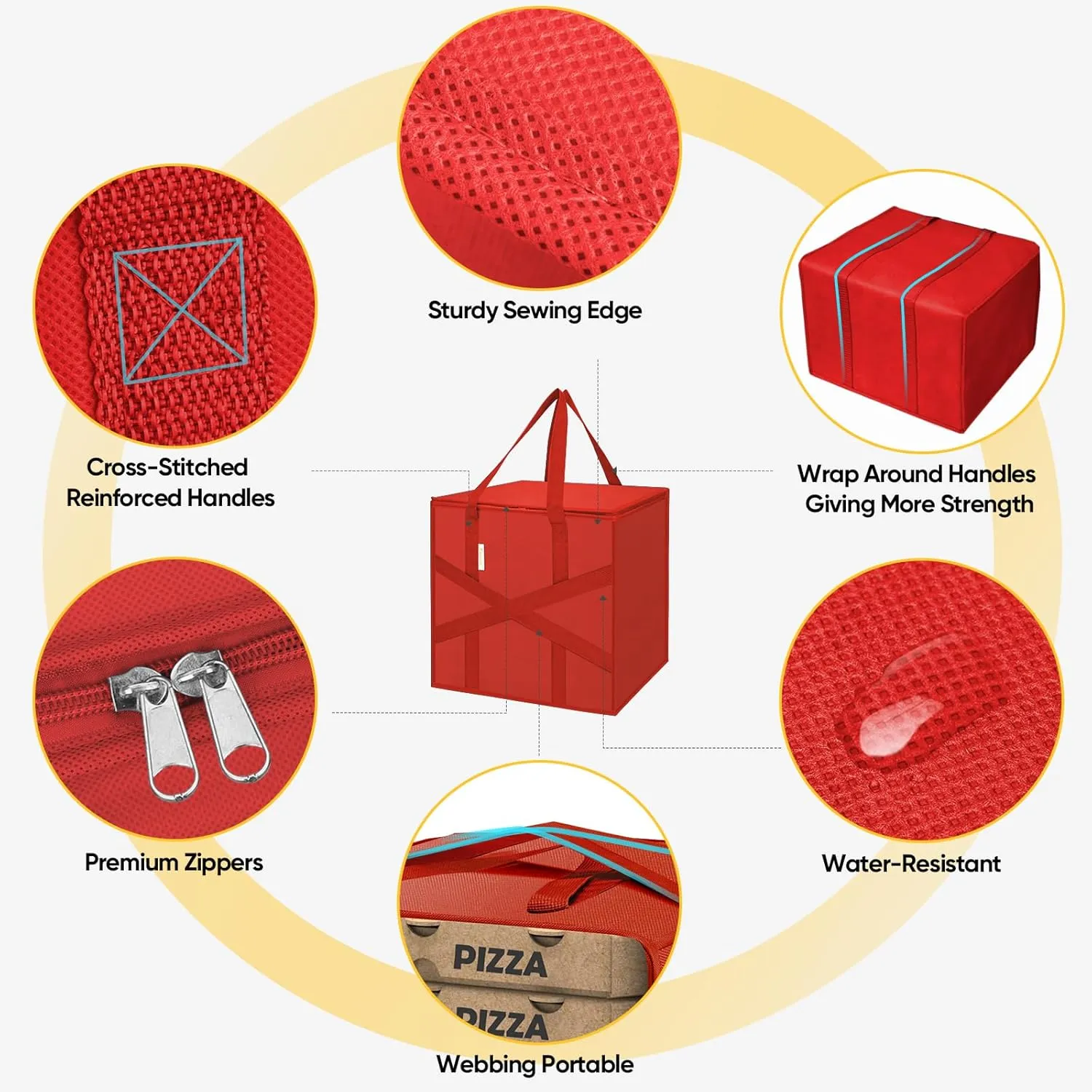 BALEINE 2Pk Insulated Reusable Grocery Bags, Collapsible Cooler Bag for Groceries, Heavy Duty Large Insulated Bag (X-Large, Bright Red)